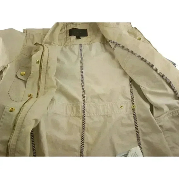 J Crew Womens Jacket Beige Full Zip Button Pocket Cotton Twill Mock Neck Size M - Picture 6 of 15